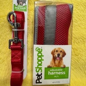 Petshoppe Adjustable Mesh Dog Harness M/L up to 50 lbs with 6 foot Nylon Leash
